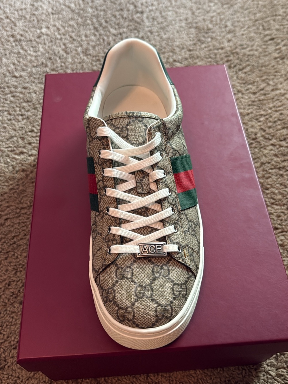 Gucci Beige GG Supreme Canvas Sneaker with Red & Green Web